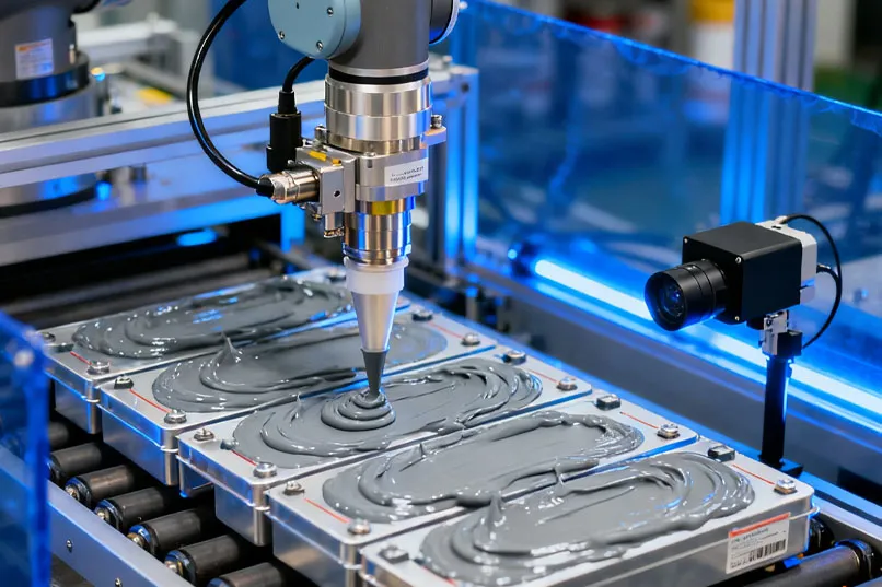 Automated adhesive dispensing cell with vision inspection