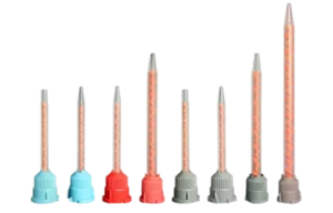 Static mixer nozzles for two part adhesive cartridges