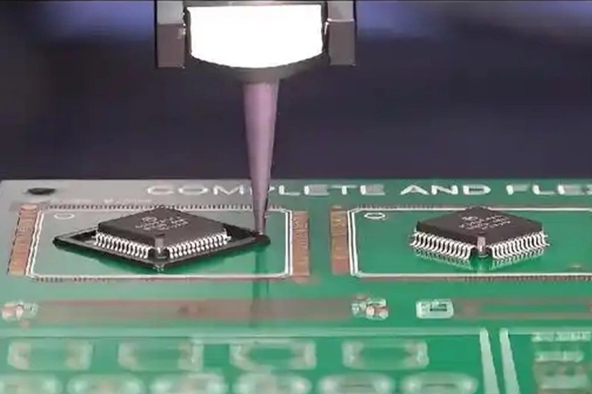 Electronics semiconductor adhesive dispensing application